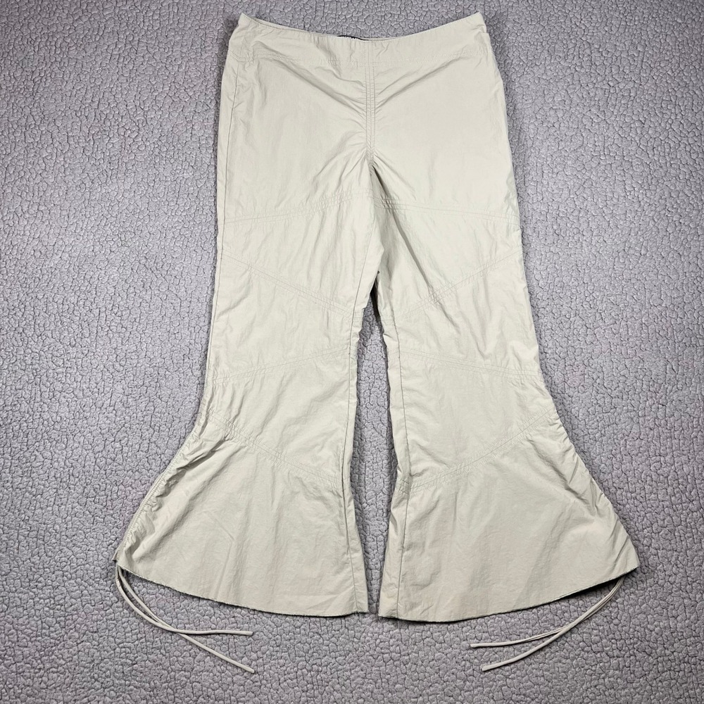 Silence + Noise Womens Flared Nylon Parachute Pants Stone Tan Side Zip Size 4